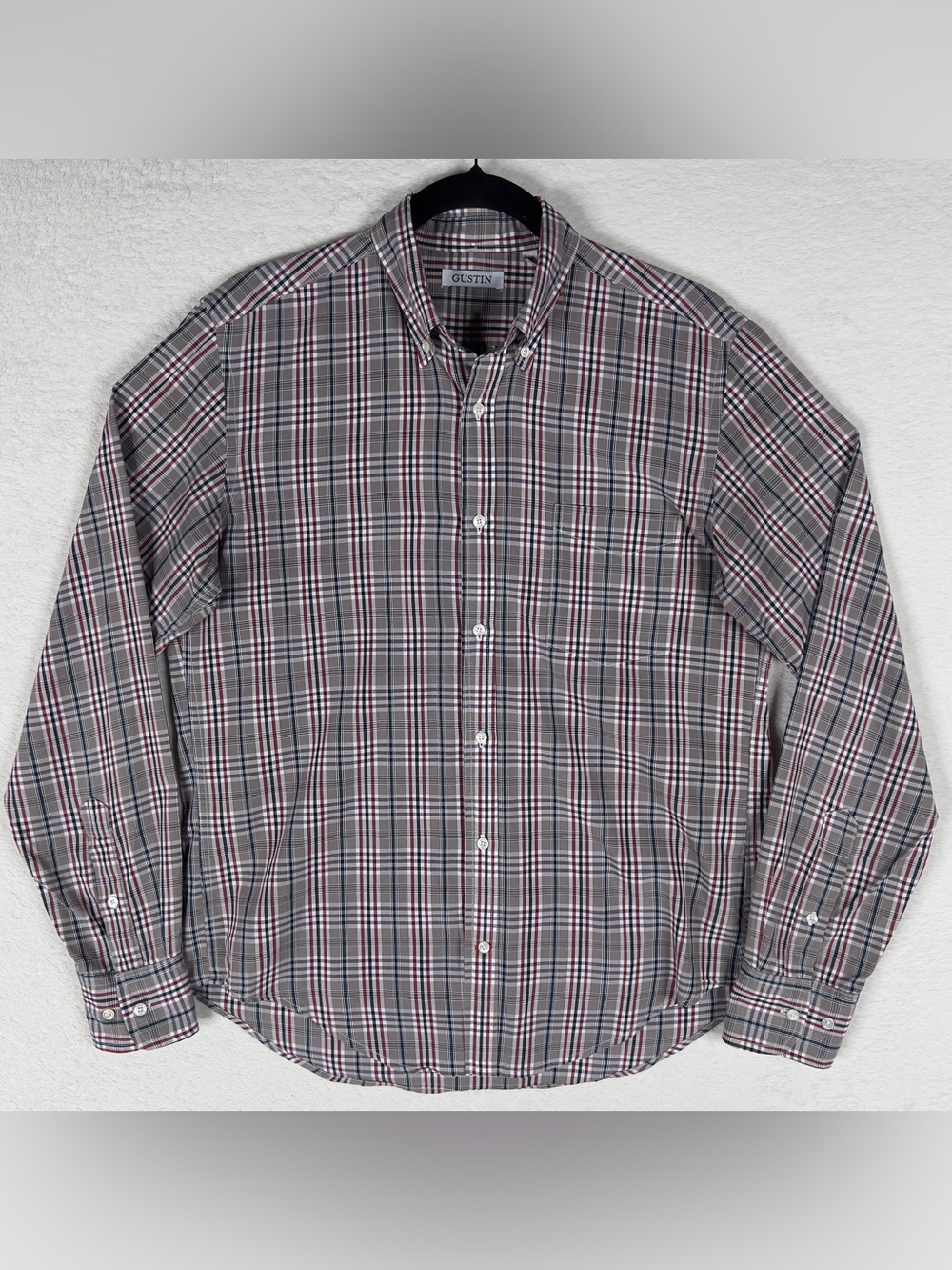 Gustin Plaid Oxford Button Down Long Sleeve Shirt Men's Medium 100% Cotton USA